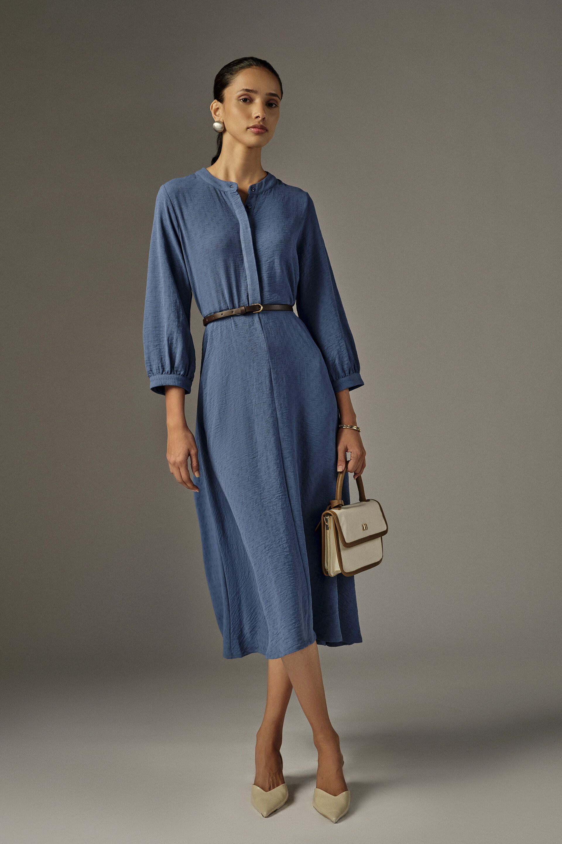 Fit & Flare Midi Dress in Blue